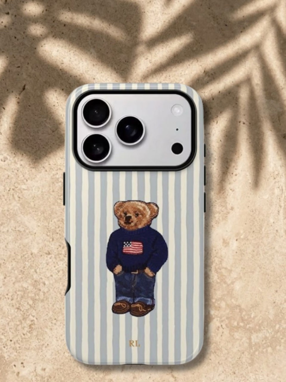 Teddy Bear Striped Blue & White Phone Case for Cell Phones